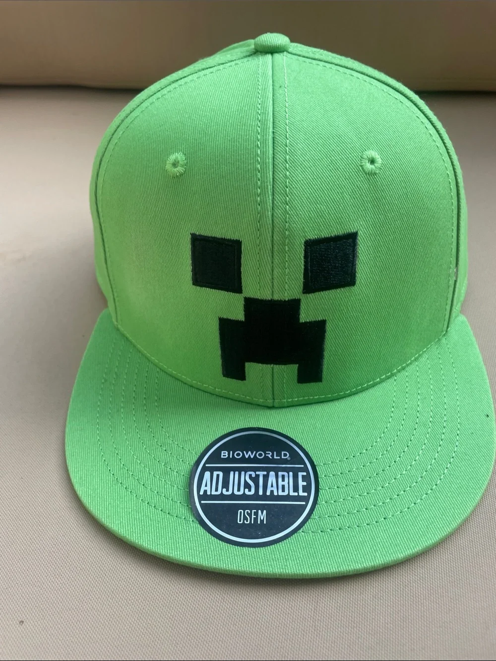 Bioworld Kids Green Creeper Snapback Hat with Black Embroidered Face